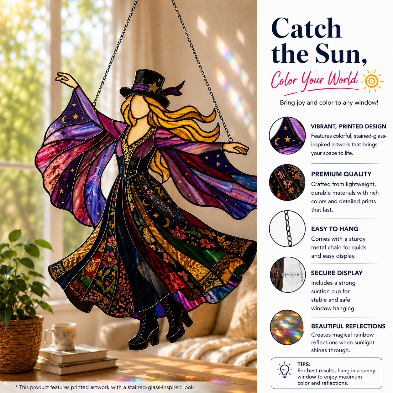 💥 LAST DAY 57% OFF - 💃 Rock Goddess Stevie 🤘 Colorful Spinning Sun Catcher Ornament