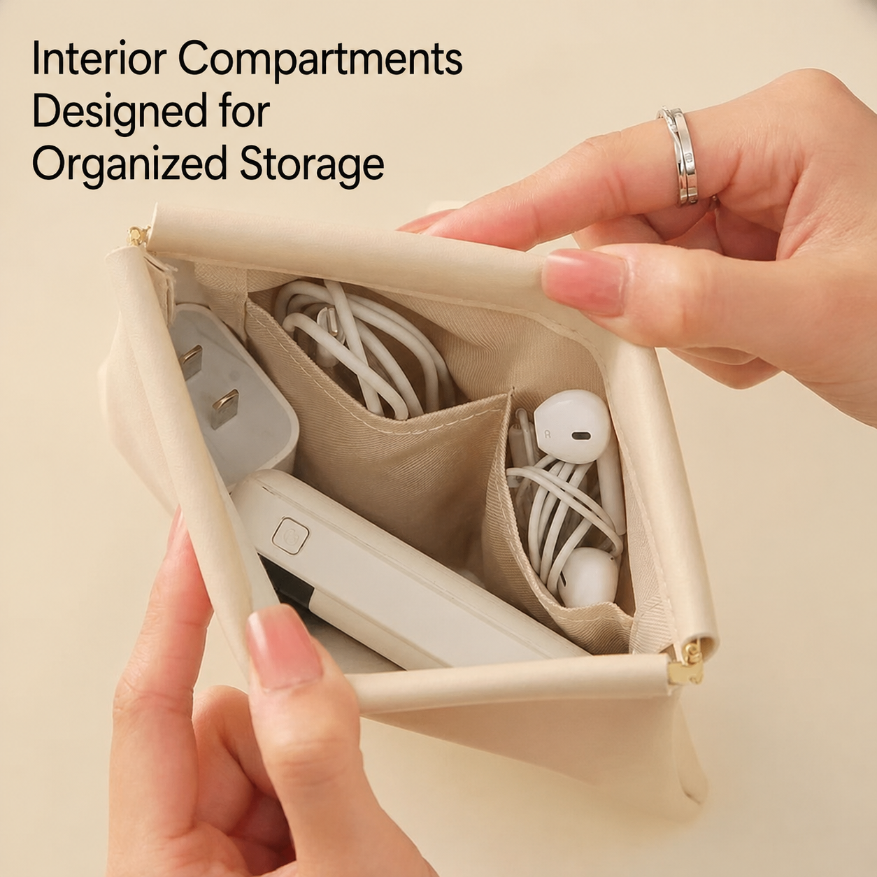 Compact PU Leather Cable Pouch — 14 × 18 cm