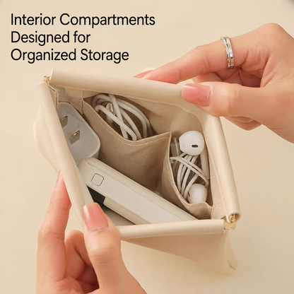 Compact PU Leather Cable Pouch — 14 × 18 cm