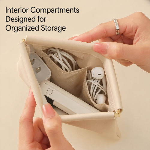 Compact PU Leather Cable Pouch — 14 × 18 cm