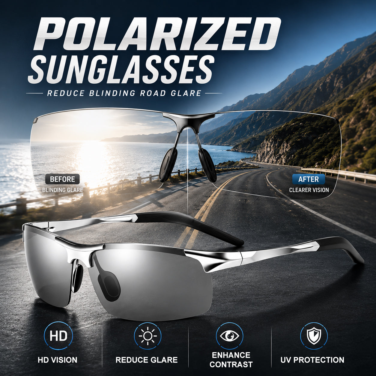 Photochromic Polarized Driving Sunglasses – Helps Reduce Glare Day & Night + FREE Glasses Pouch & Cleaning Cloth 🎁