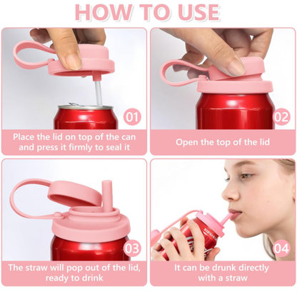 2026 Upgraded Reusable Soda Can Lids with Straw – Leak-Resistant, Fizz-Saving Can Covers