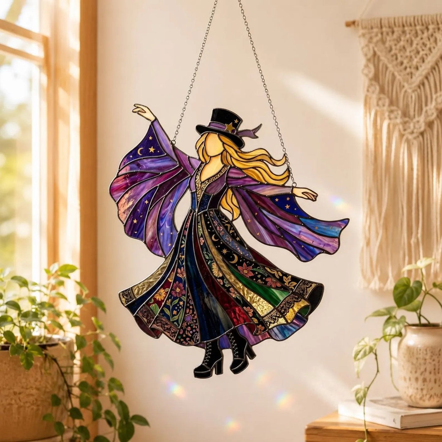💥 LAST DAY 57% OFF - 💃 Rock Goddess Stevie 🤘 Colorful Spinning Sun Catcher Ornament