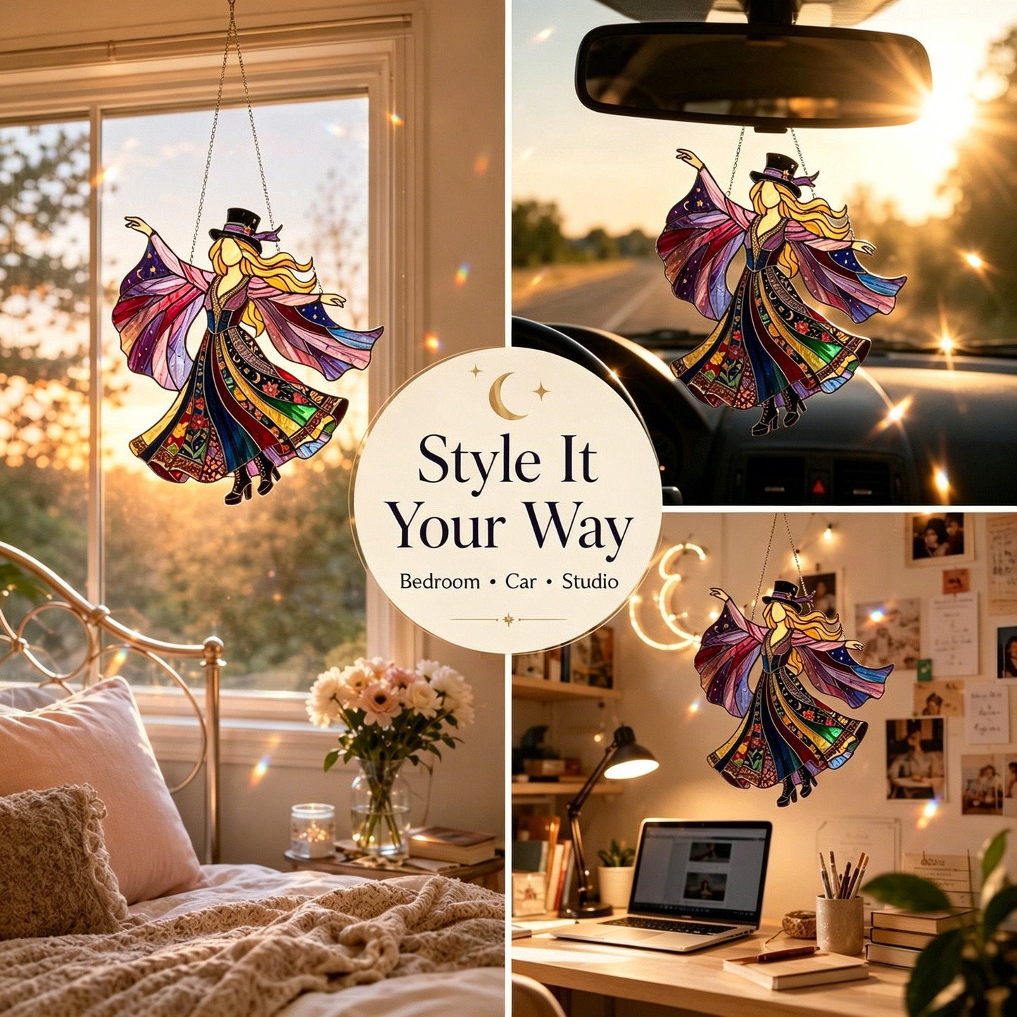 💥 LAST DAY 57% OFF - 💃 Rock Goddess Stevie 🤘 Colorful Spinning Sun Catcher Ornament
