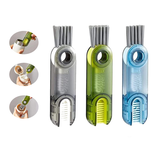 3-in-1 Bottle Lid Cleaning Brush - Foldable Detail Cleaner for Grooves Seals and Tight Spaces
