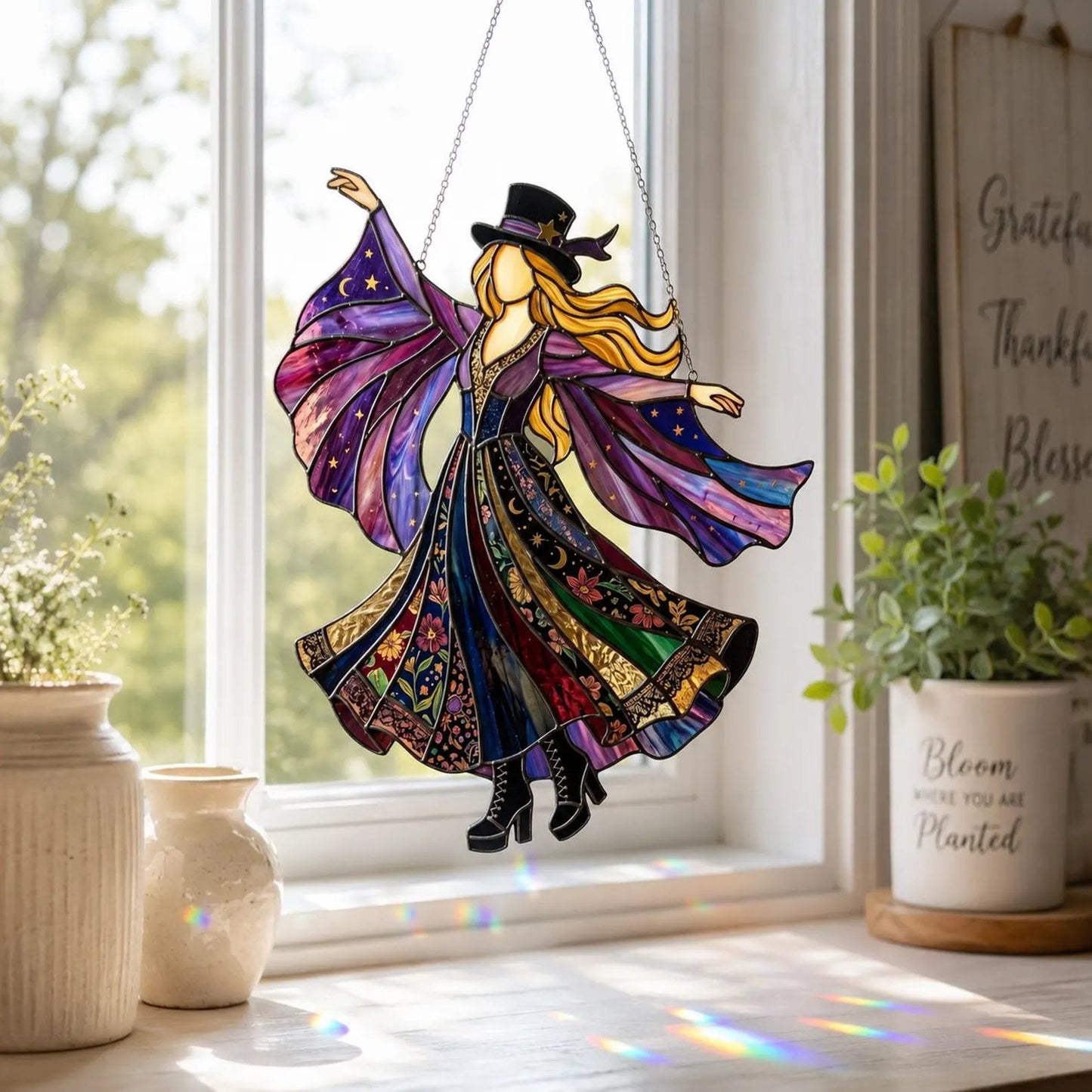 💥 LAST DAY 57% OFF - 💃 Rock Goddess Stevie 🤘 Colorful Spinning Sun Catcher Ornament