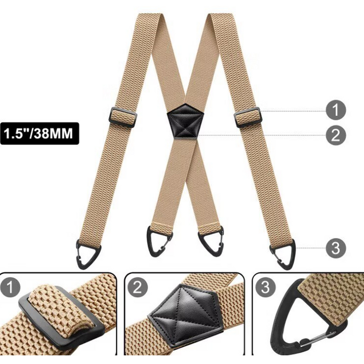 Heavy Duty Work Suspenders for Men - 1.5" Wide Elastic Straps with Strong Hook Clips