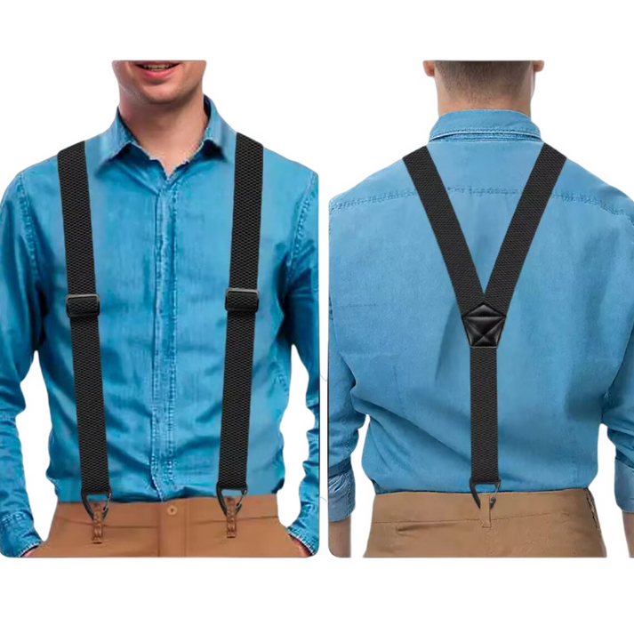 Heavy Duty Work Suspenders for Men - 1.5" Wide Elastic Straps with Strong Hook Clips
