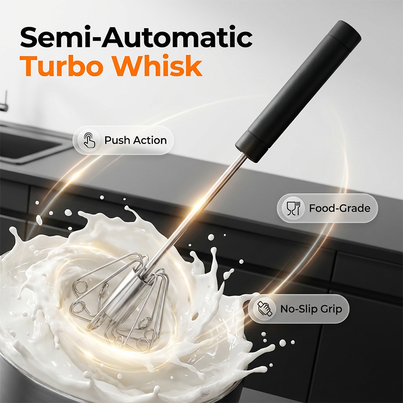 🔥 Semi-Automatic Stainless Steel Egg Beater